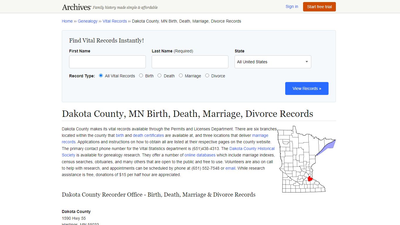 Dakota County, MN Birth, Death, Marriage, Divorce Records - Archives.com